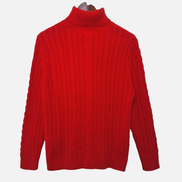 Lands End Womens Red Cable-Knit Mock-Neck Sweater L/P 14-16 100% Cotton NWOT - Picture 1 of 6